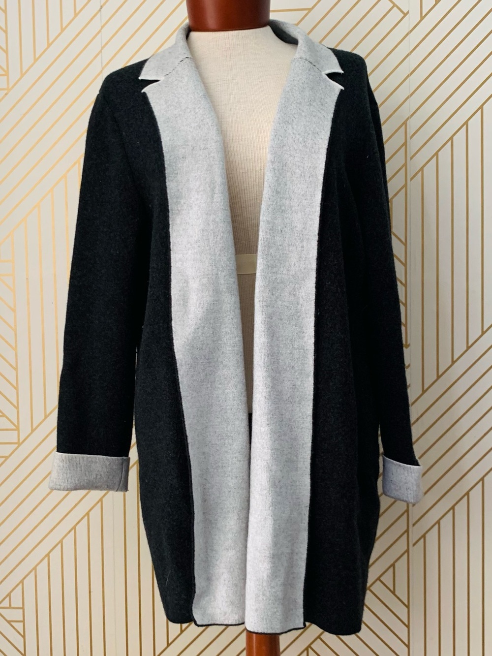 Talbots Pure Merino Wool cardigan collared contrast classic timeless minimalist